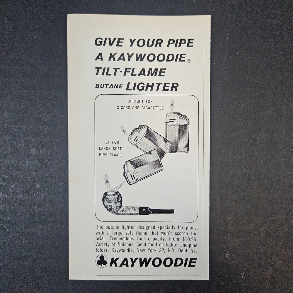 1966 Kaywoodie Tilt-Flame Butane Lighter Cigarette Cigar Pipe Vintage Print Ad